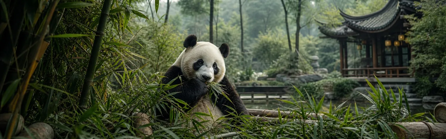 A giant panda in a bamboo garden in Chengdu