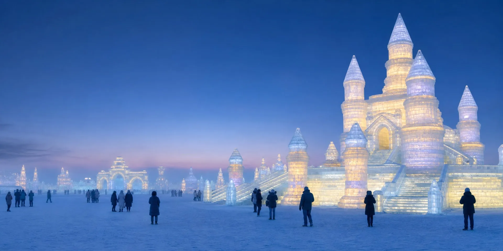 Illuminated ice architecture in Harbin, Northeast China
