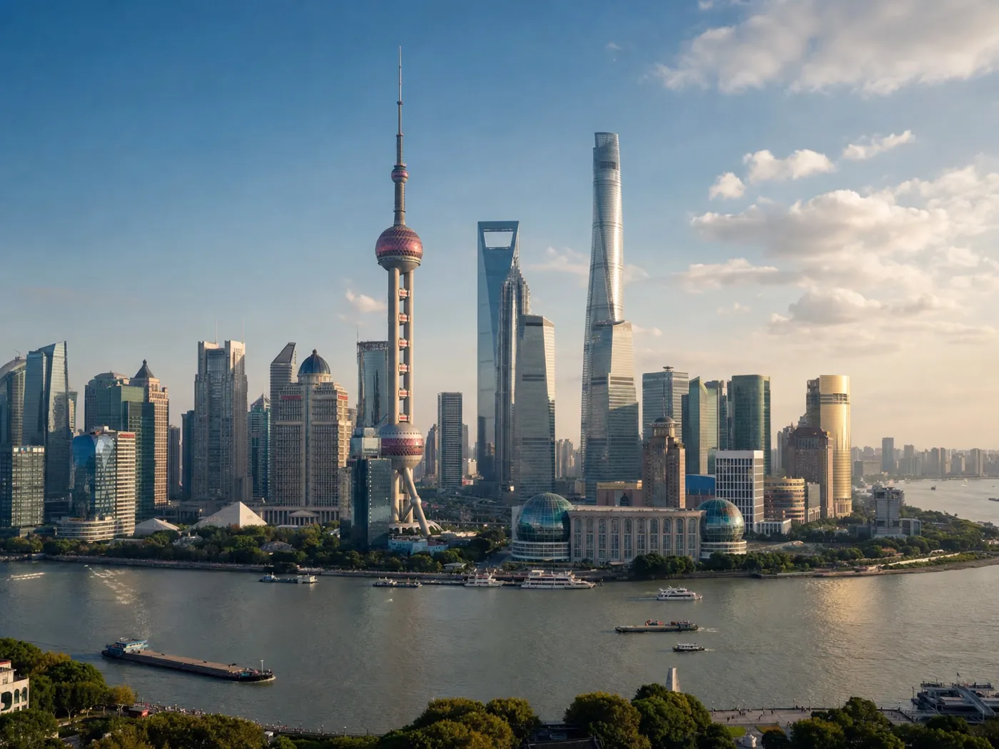 The Shanghai skyline at Lujiazui