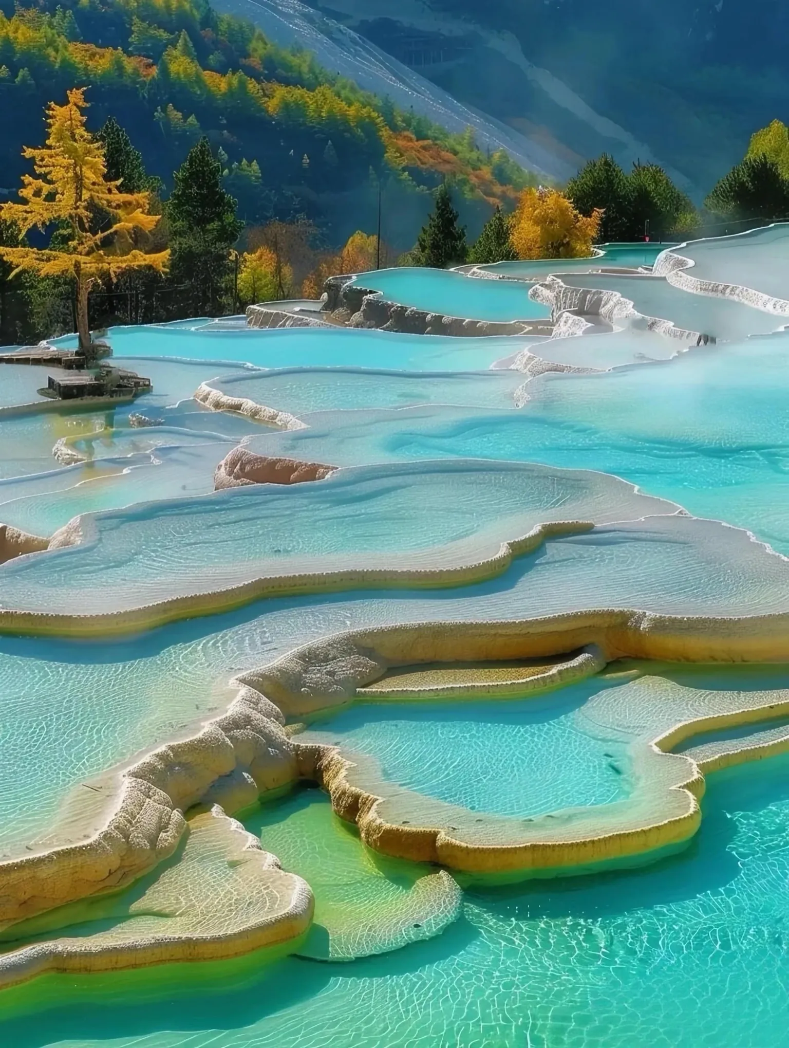 Travertine pools at Huanglong Scenic Area